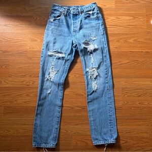 Levi’s Premium Jeans Womens Size 26x30 Medium Wash 501 Original Fit Distressed
